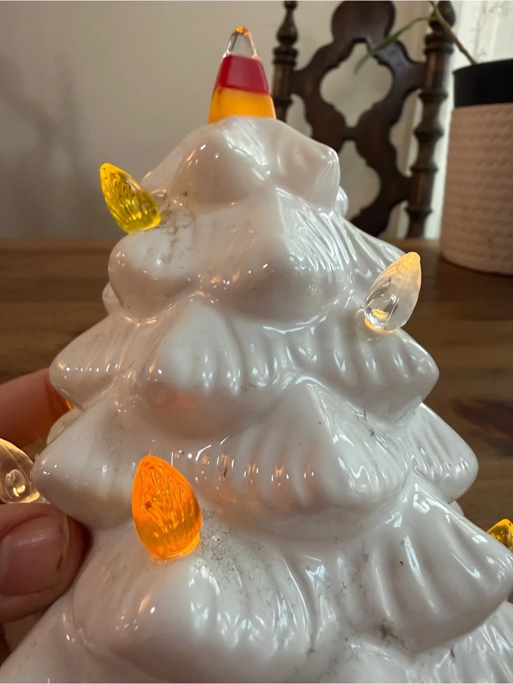 White Ceramic Holiday Tree with Multi-Colored Bulb Lights Halloween
